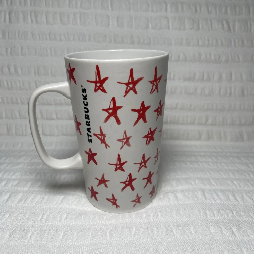 Starbucks 2014 Holiday Collection Red Stars Black Mermaid White Tall  Mug 16OZ